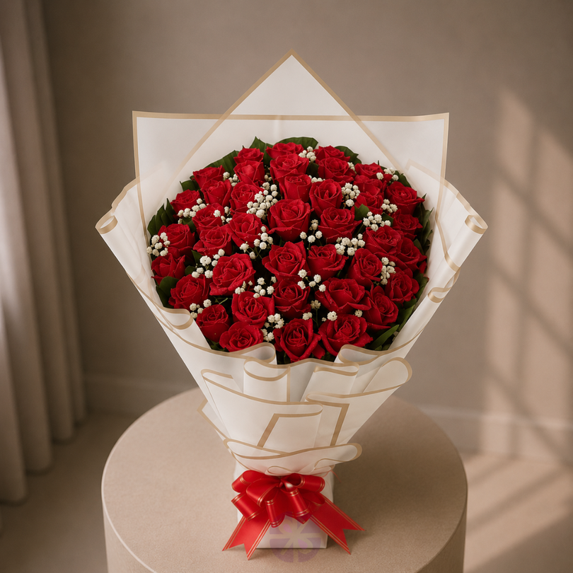 Forty Love Fresh 40-Piece Red Rose Stand Bouquet