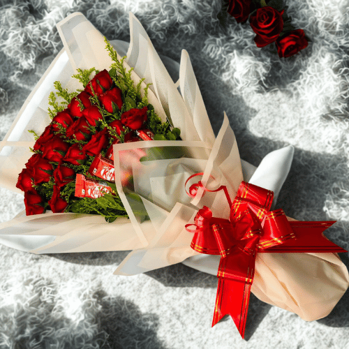 Elegant Red Rose & KitKat Chocolate Bouquet