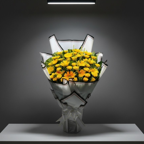 Yellow Gerbera & Rose Bouquet Statement