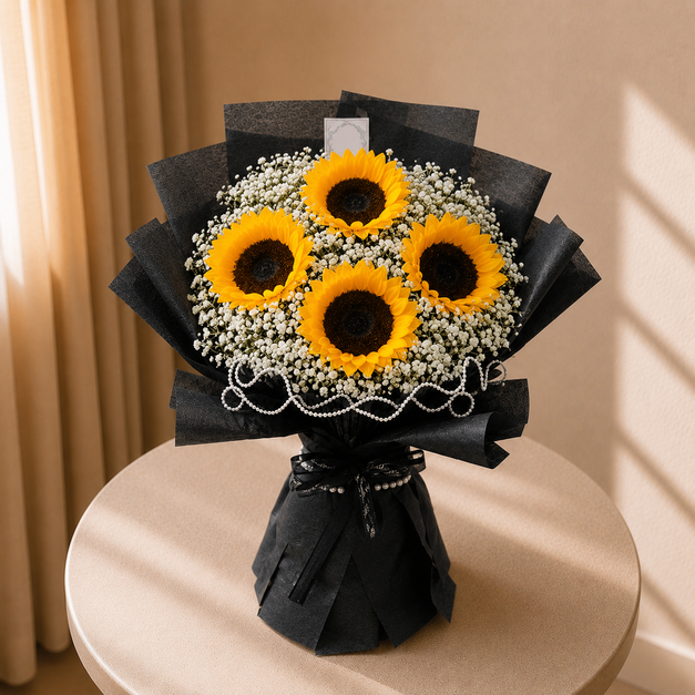 The Elegant Sunflowers in Black Stand Bouquet