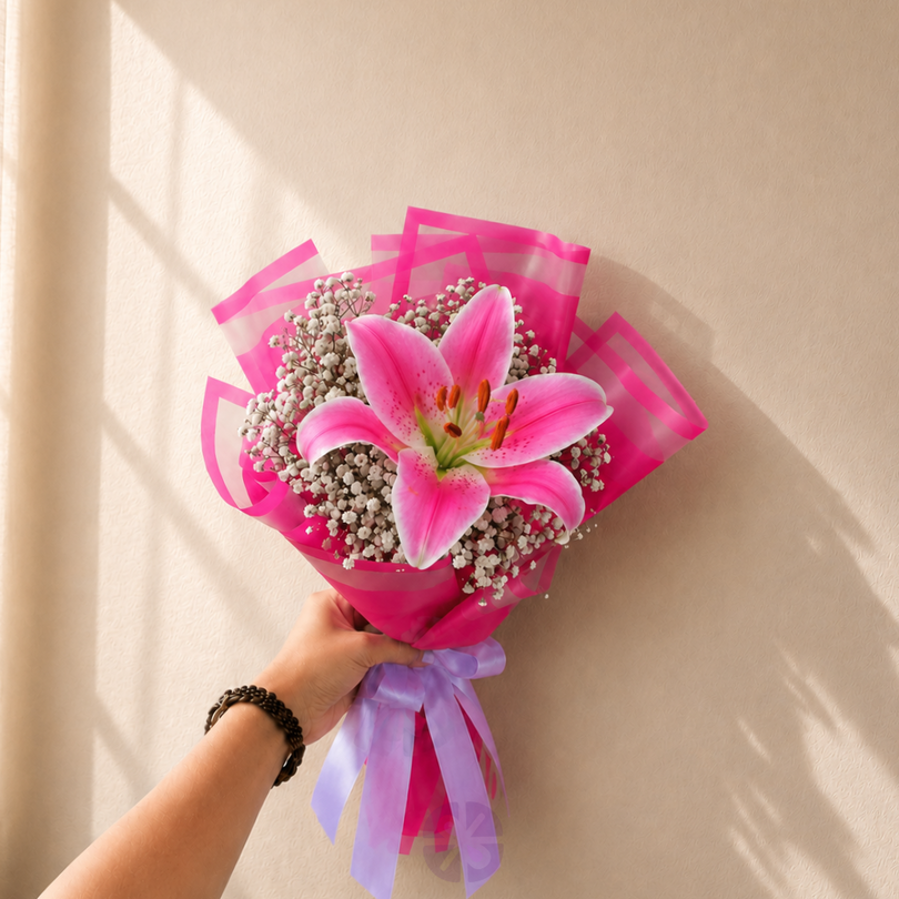 Dramatic Pink Star Lily & Gypsy Signature Bouquet