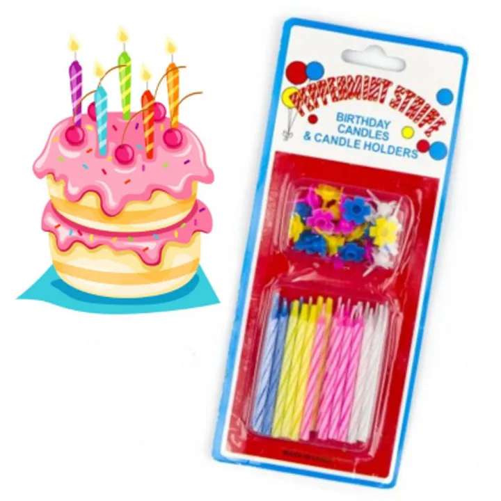 Stripe Birthday Candles with Flower Holders Set