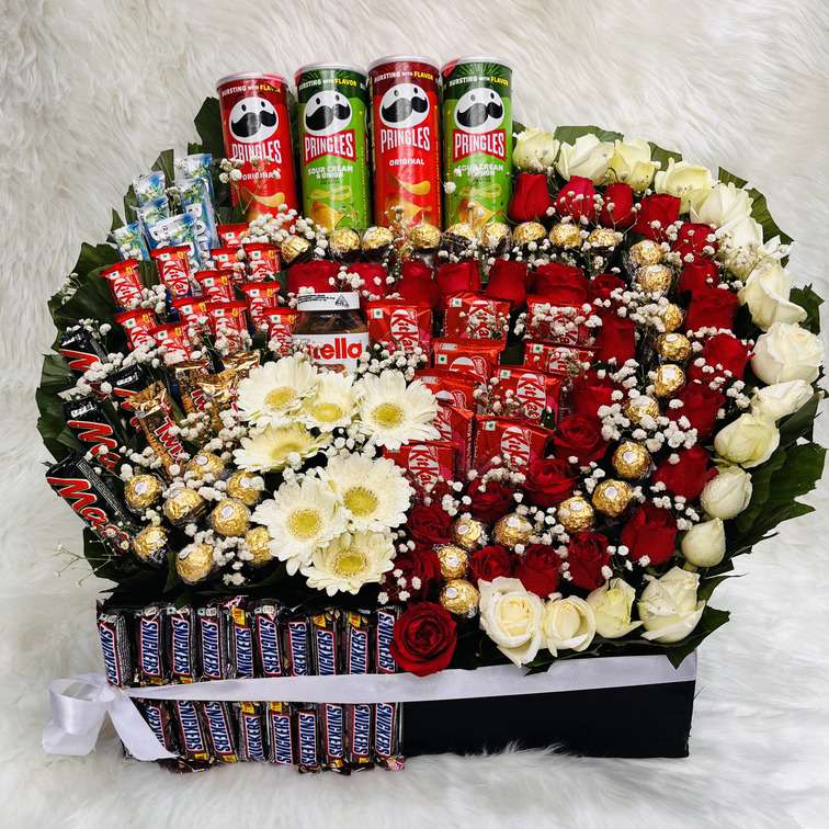 Ultimate Snacks, Mix Chocolate, and Flower Hamper Box