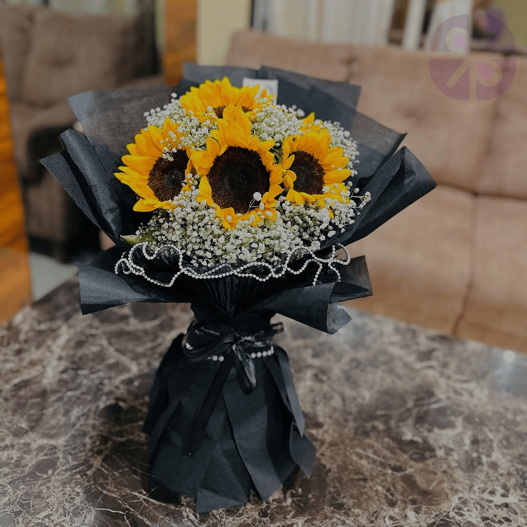 The Elegant Sunflowers in Black Stand Bouquet