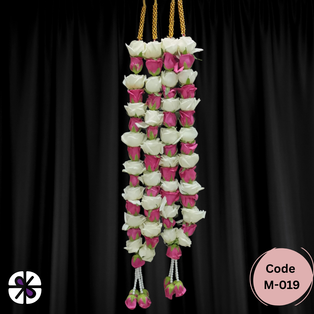 Premium Pink & White Rose Block Pattern Wedding Jaimala