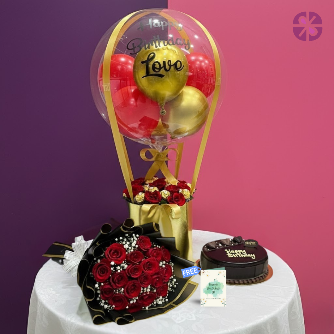 Birthday Grandeur Ultimate Fresh Rose & Balloon Combo Set