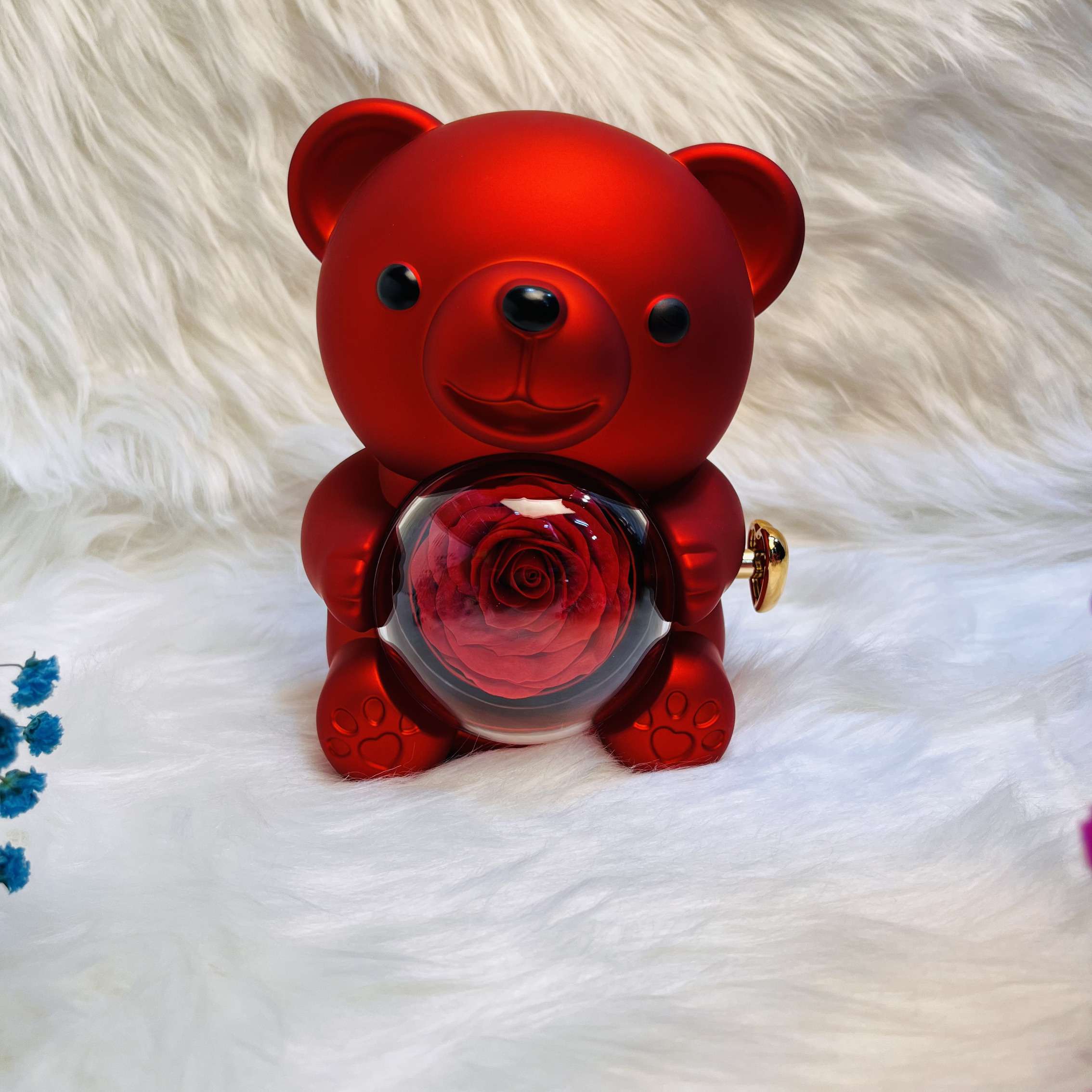 Eternal Red Rose Hug Bear Preserved Real Rose Jewelry Box