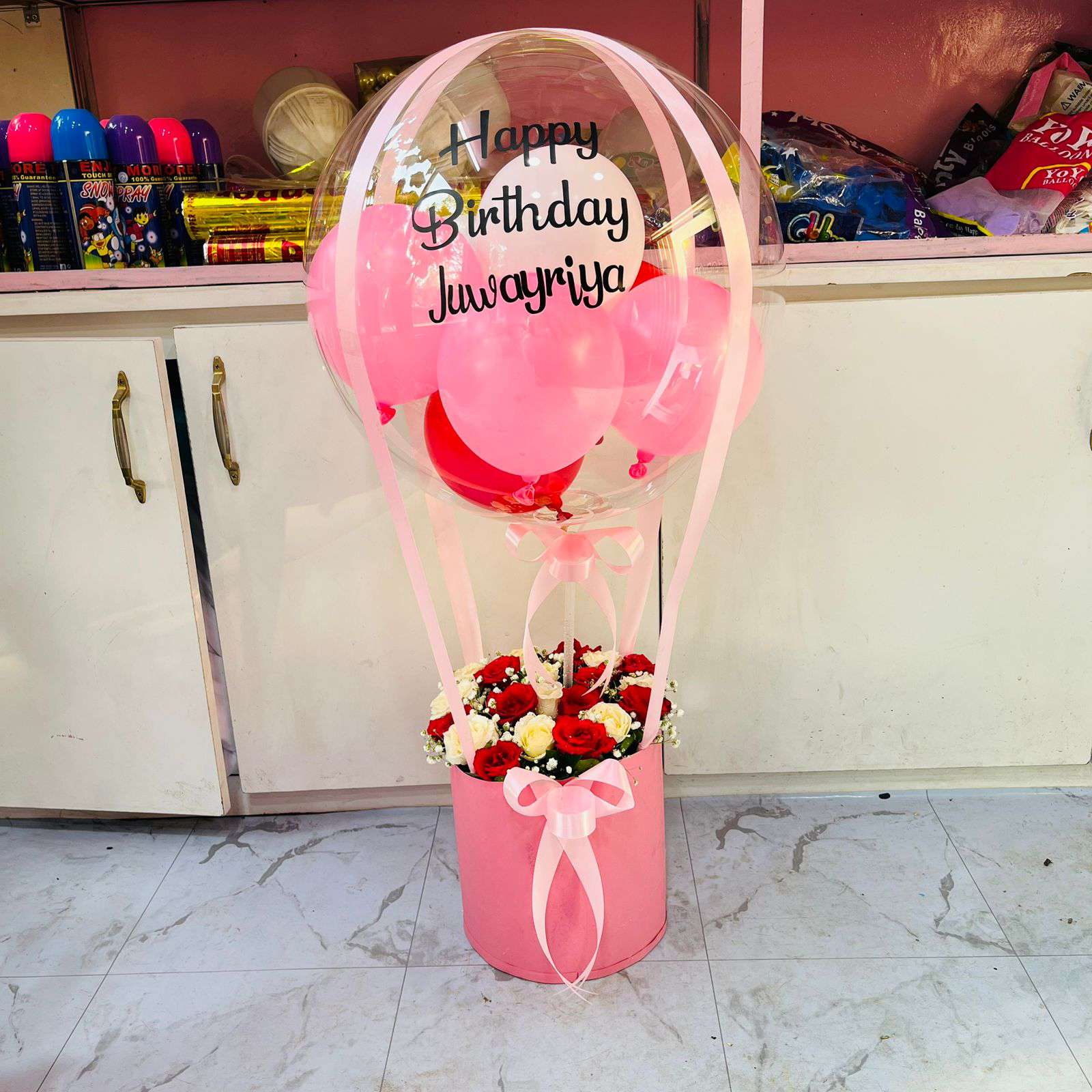 Personalized Hot Air Balloon & Roses Gift