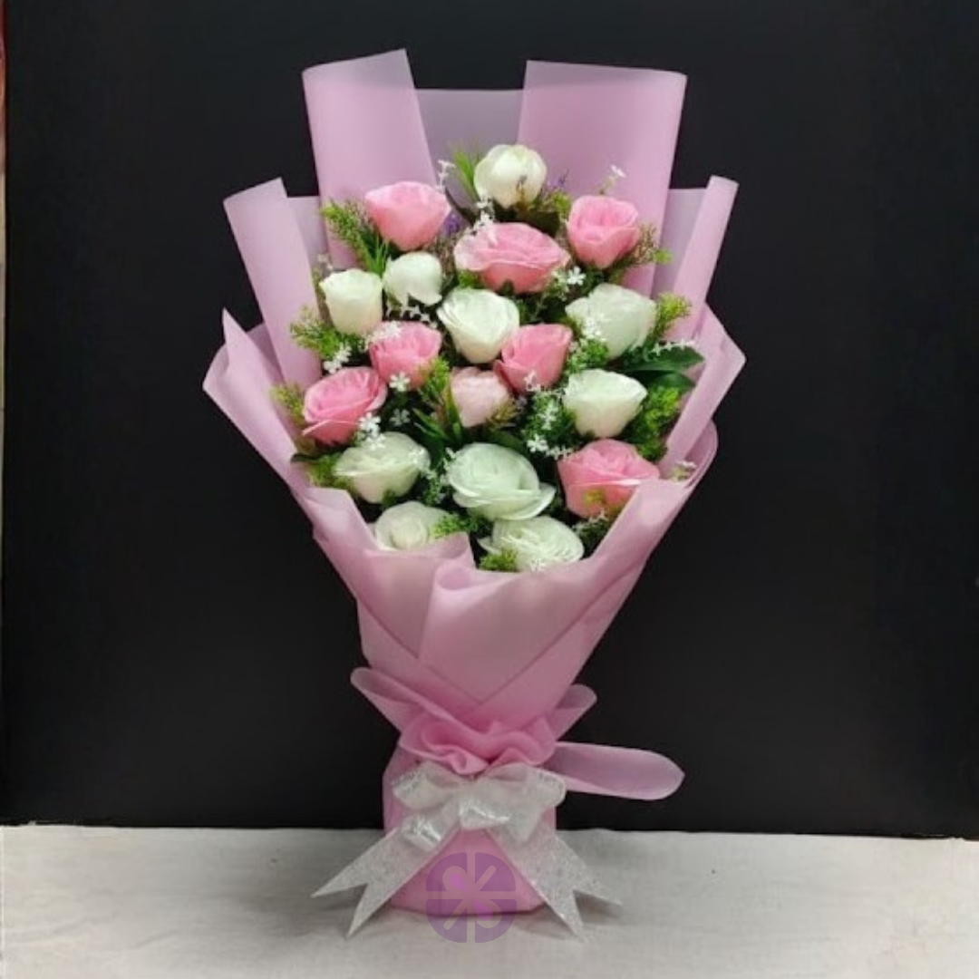 Blush Romance Artificial Pink & White Rose Stand Bouquet