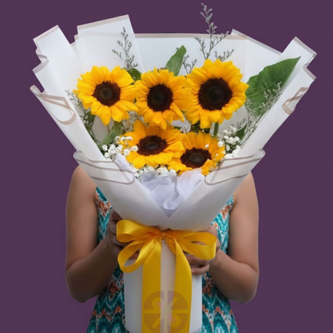 The Big Bright Hug Sunflower & White Wrap Bouquet