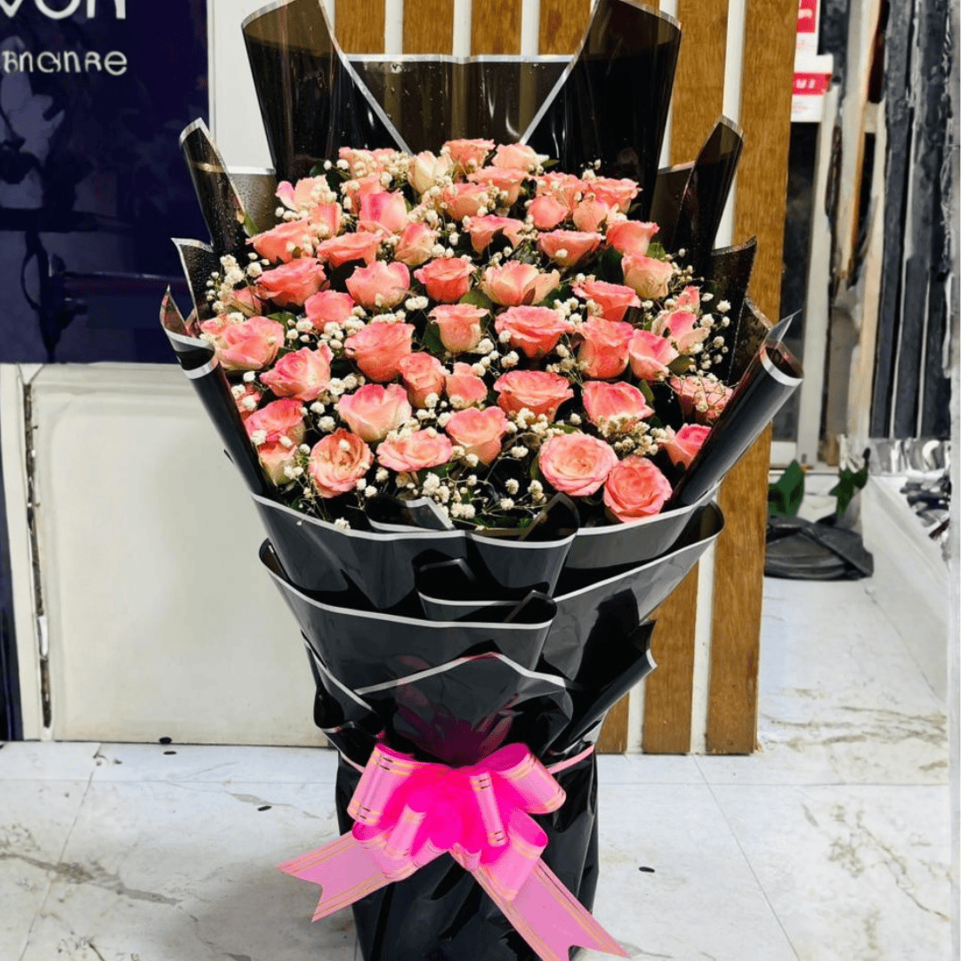 50 Shades of Pink Rose Stand Bouquet