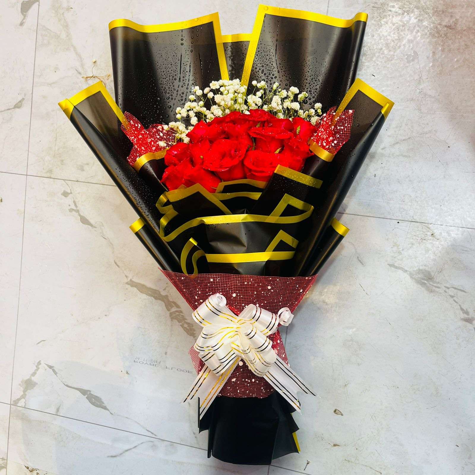 The Passionate Knight Red Roses in Black & Gold Wrap