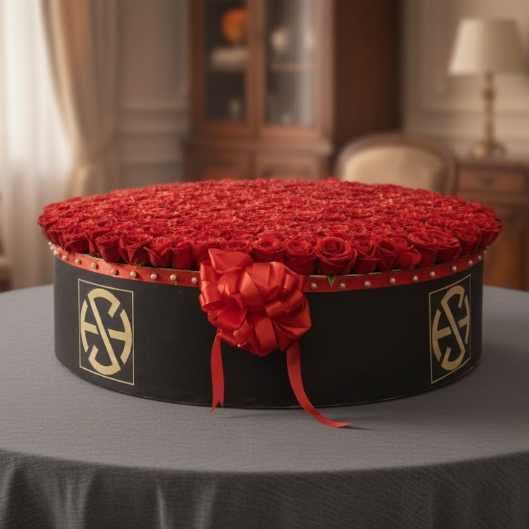 500 Luxury Red Roses Round Box.