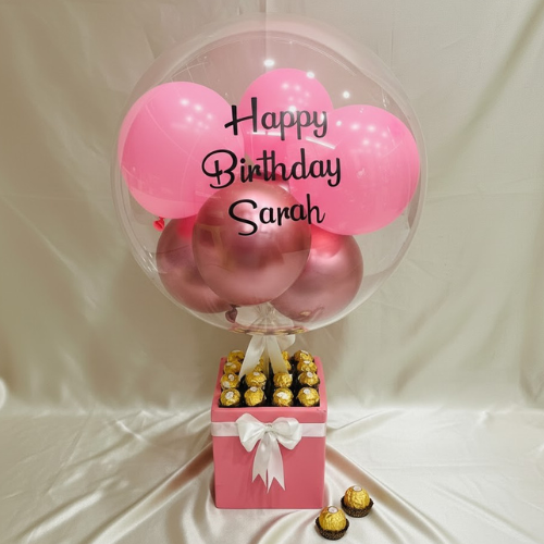 Customized Birthday Balloon Box with Ferrero Rocher & Pink Balloons