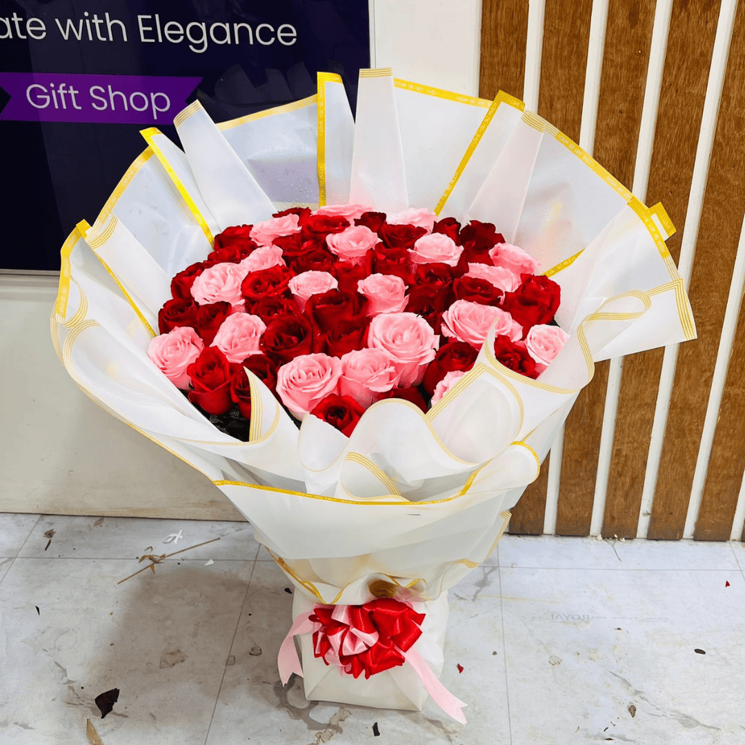 Grand Elegance Premium Red & Pink Rose Standing Bouquet