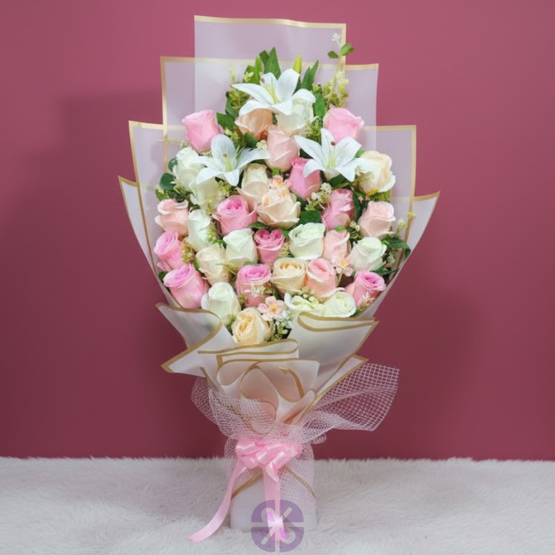 Classic Harmony Multi-Color Rose & Lily Artificial Stand Bouquet