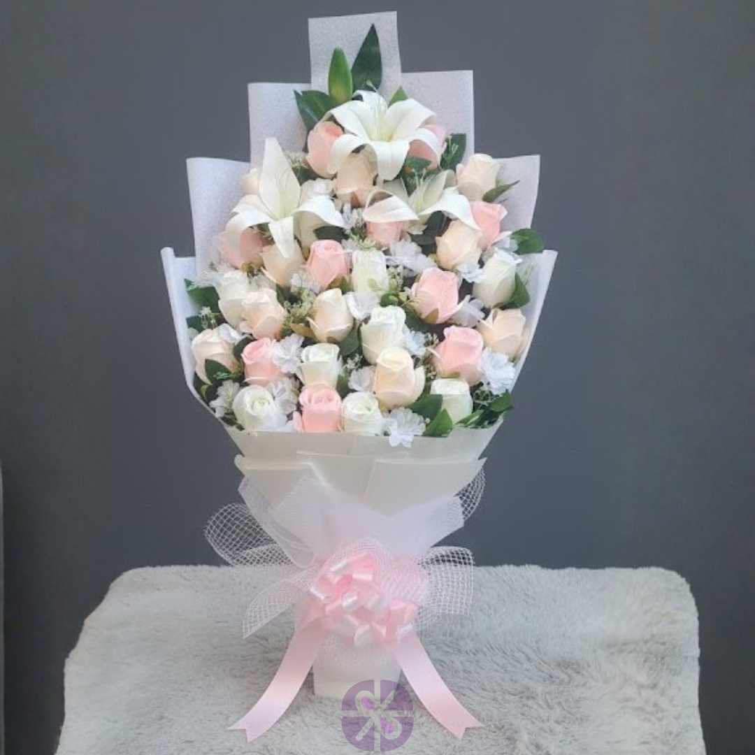 Artificial Multi-Shade Rose & Lily Stand Bouquet