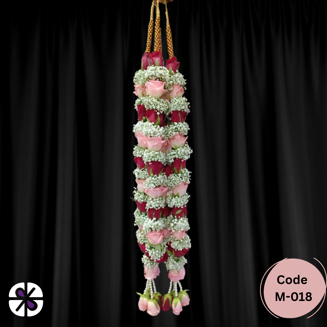 Festive Red, Pink Rose & White Gypsy Triple-Tone Wedding Garland