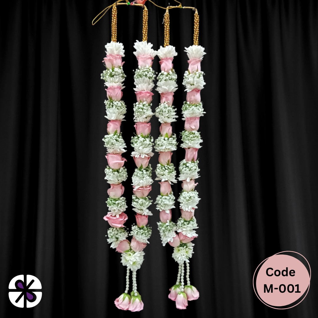 Elegant Pink Rose and White Flower Wedding Garland (Mala)