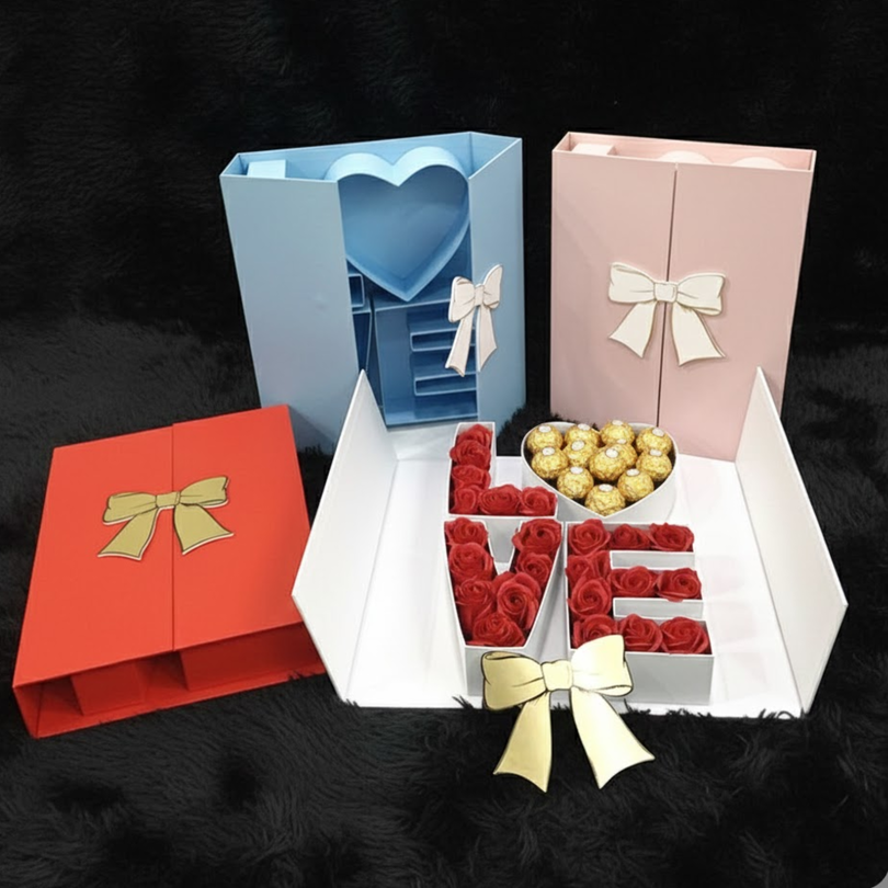 Luxury Double-Door "LOVE" Gift Box with Premium Roses and Ferrero Rocher
