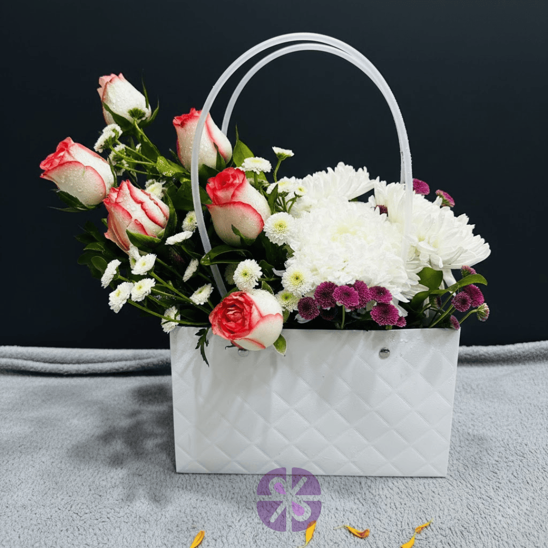 Premium Bag in Pink Rose & Mixed Mum Floral Carrier