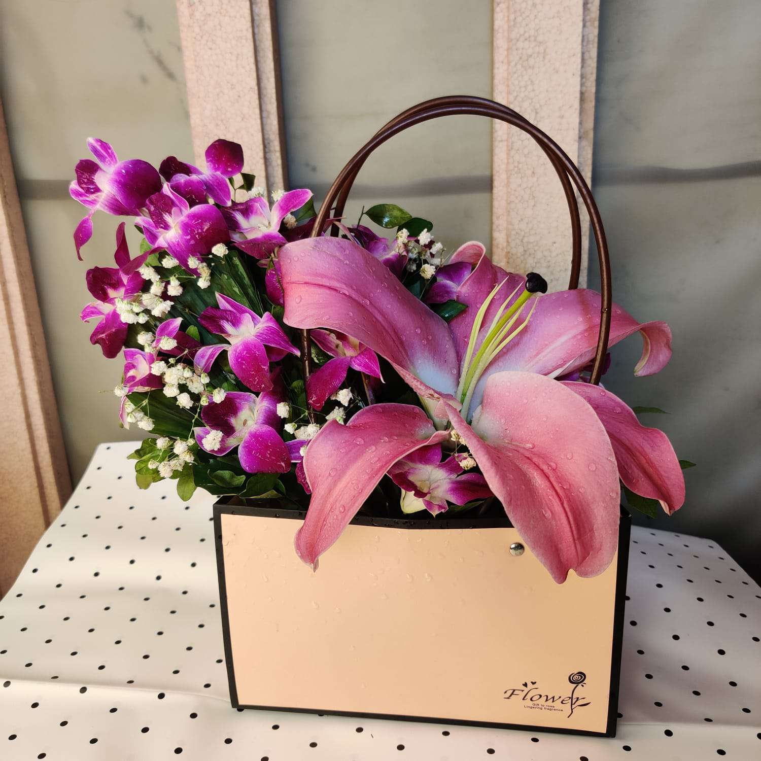 Exotic Pink Lily & Purple Orchid Premium Gift Bag