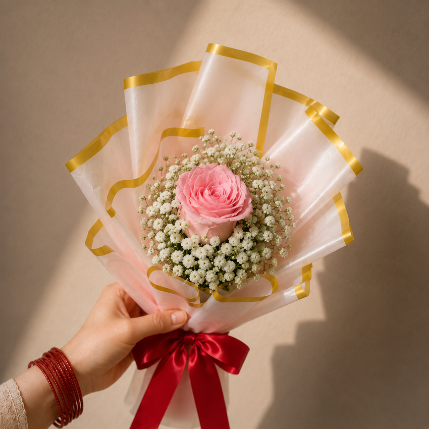 Single Pink Rose Posy