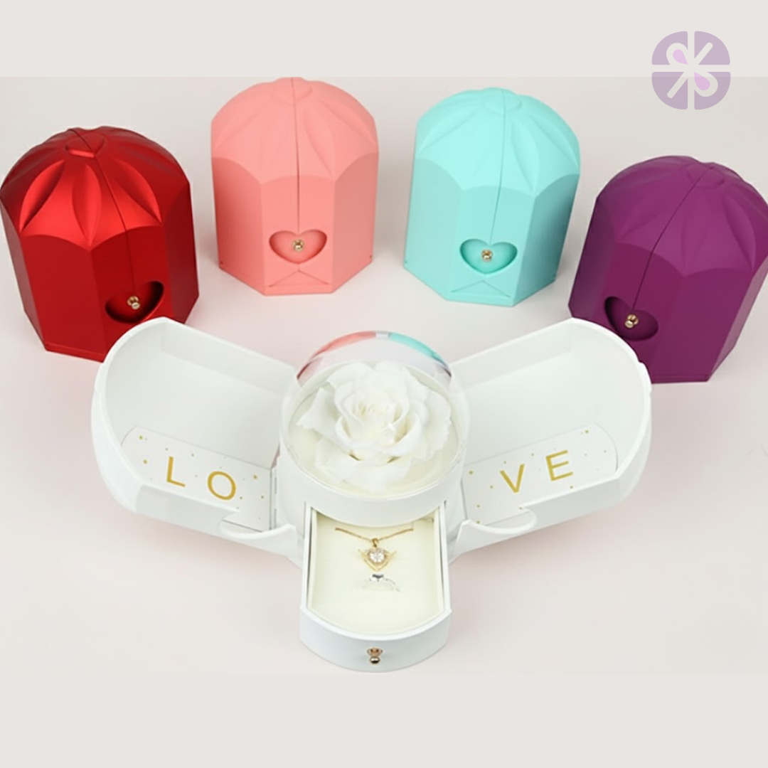 Luxury Forever Rose Jewelry Gift Box with Hidden Necklace Drawer