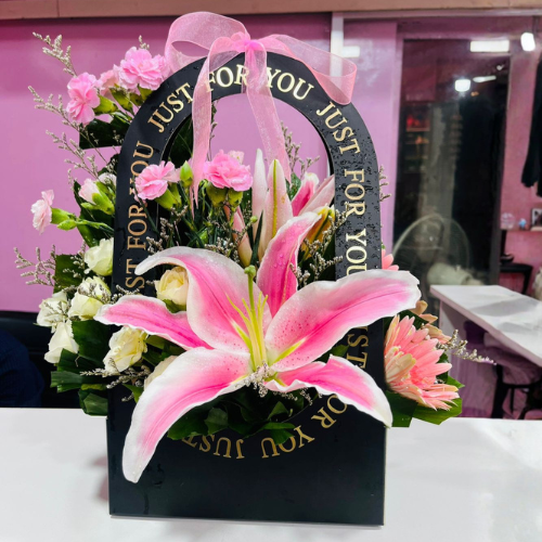 Midnight Garden Black Box Lily, Rose,Gerbera & Carnation Mix Box