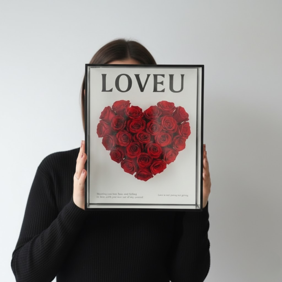 Premium 25 Red Roses in Transparent Acrylic Square Gift Box with Tote Bag