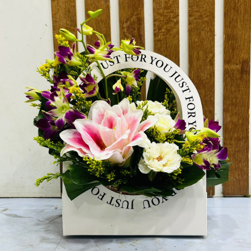 The Exotic Opulence White Box Lily, Orchid & Rose Mix