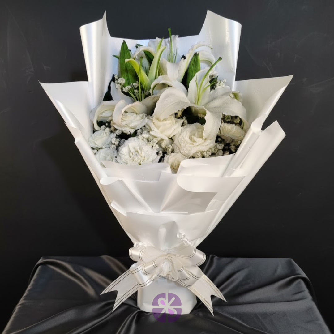 Pristine Grace Fresh White Lily and Rose Bouquet