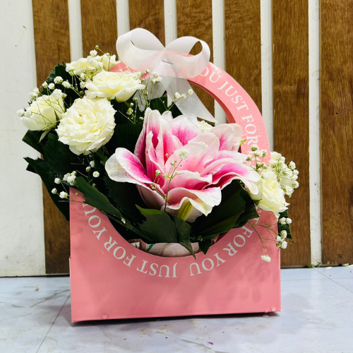 The "Just For You" Elegance Pink Lily & White Rose Mix Gift Box
