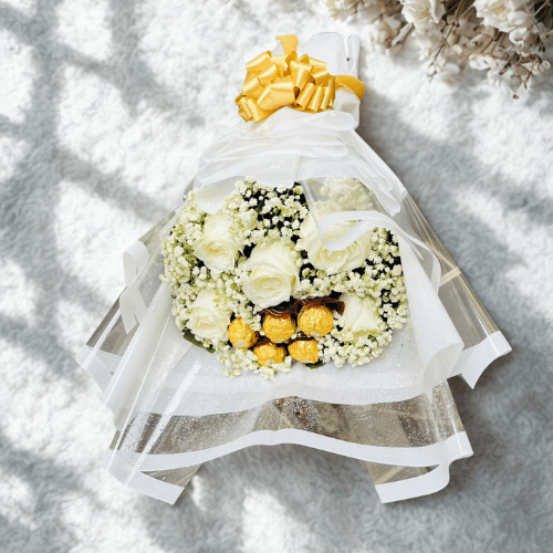 White Roses & Ferrero Rocher Bouquet