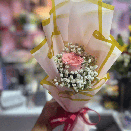 Single Pink Rose Posy