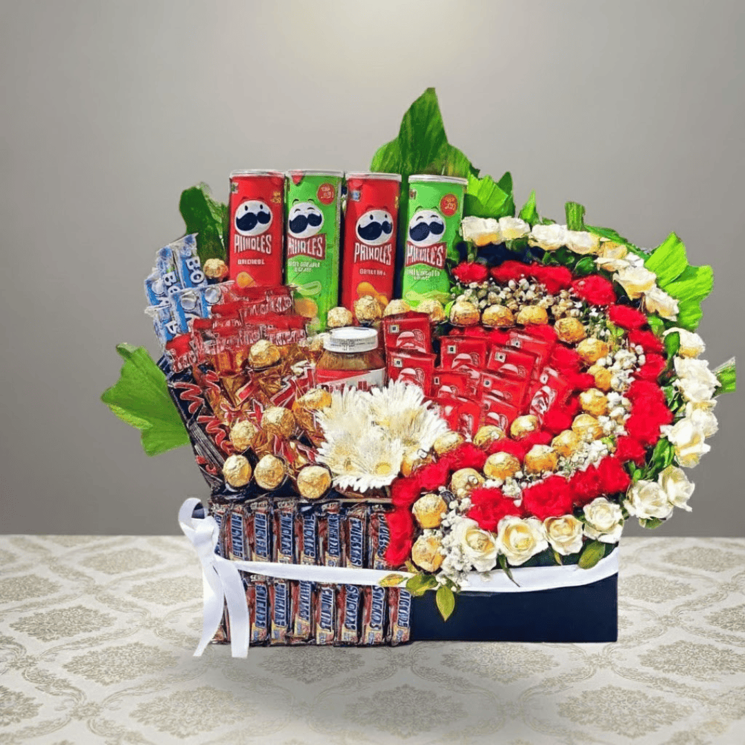 Ultimate Snacks, Chocolate, and Flower Hamper Box