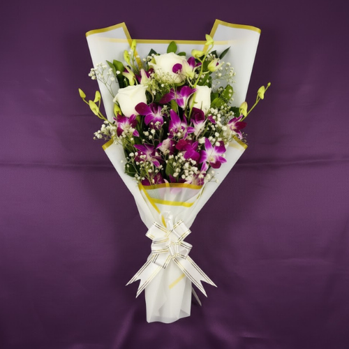 The Exotic Royal Orchid, Rose & Gypsy Bouquet