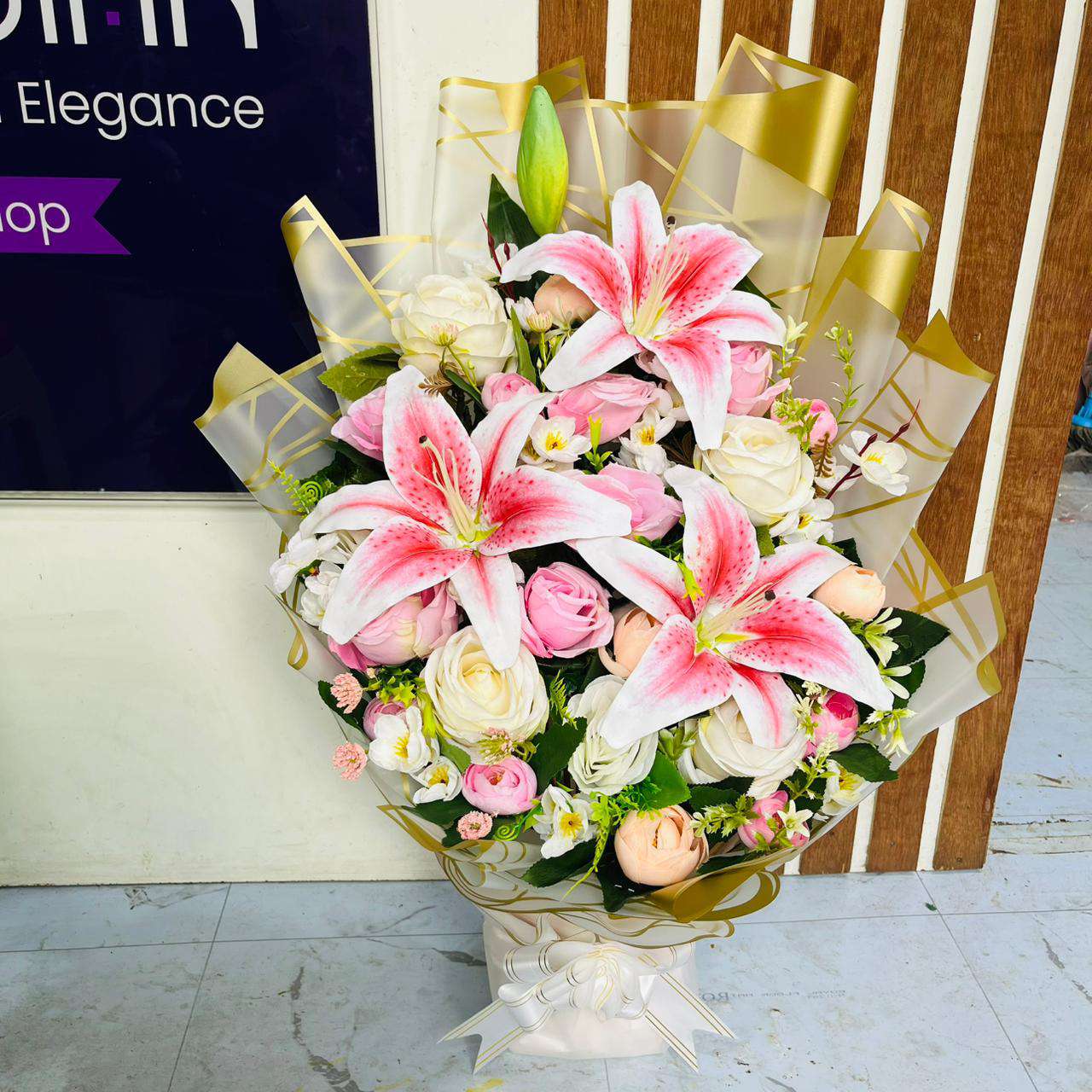 Timeless Elegance Artificial Mix Flower Bouquet (Pink & White)