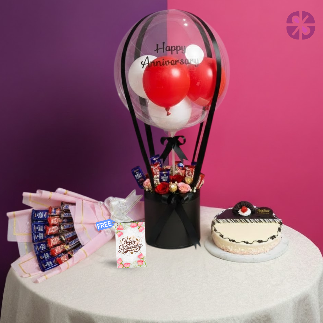 Anniversary Grandeur: Ultimate Chocolate & Balloon Bouquet with Cake  Combo Set