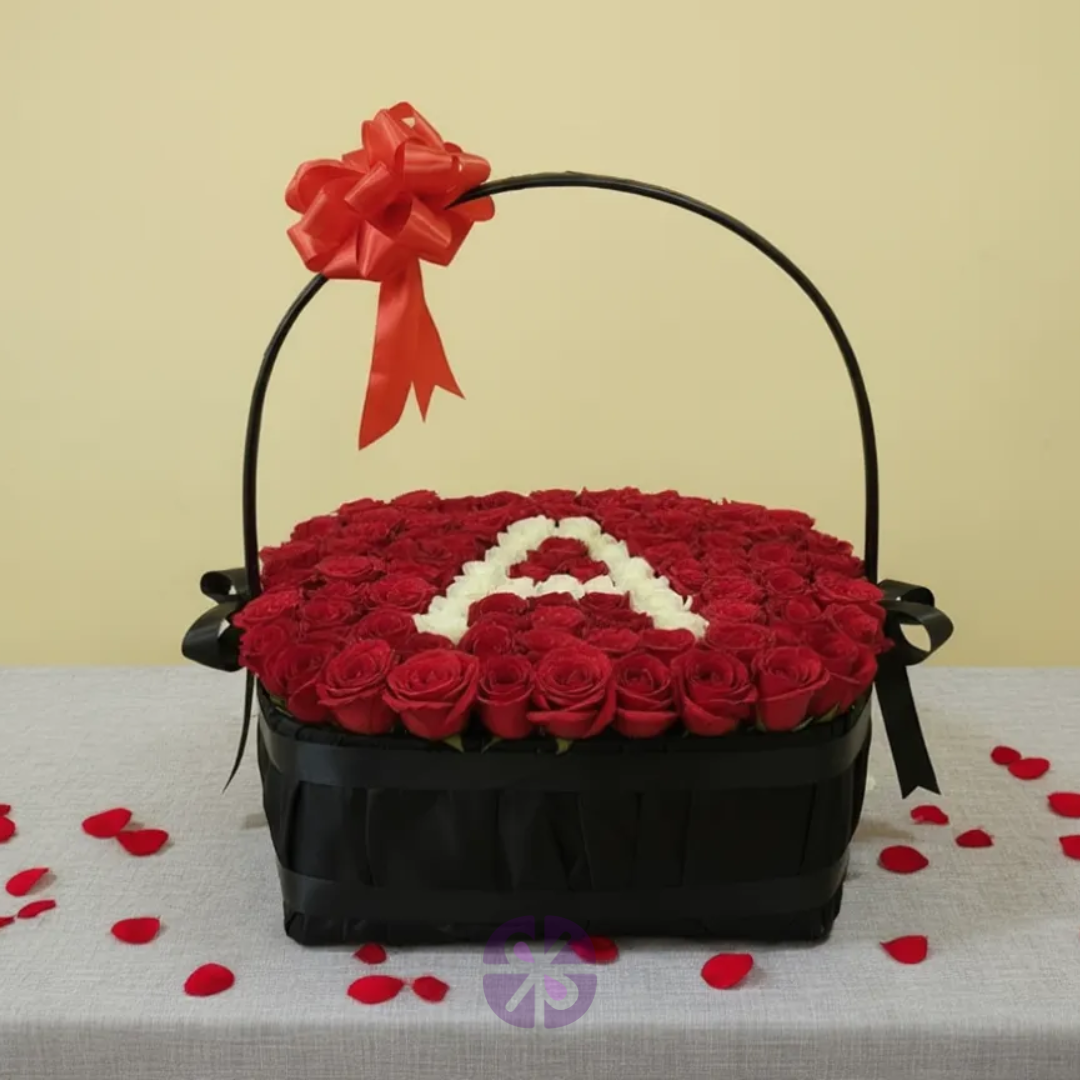 Eternal Love Personalized Fresh Red Rose Square Basket