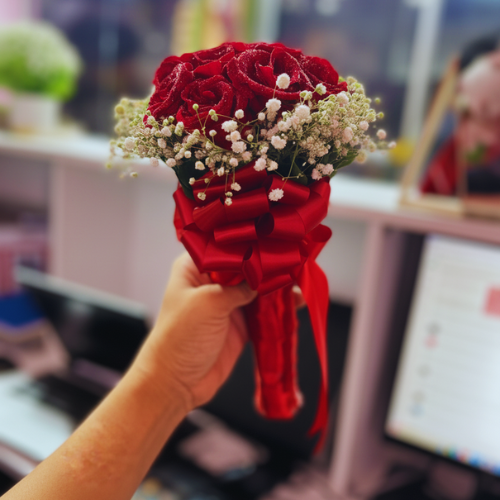 Premium Wedding Mini Red Rose Hand Bouquet