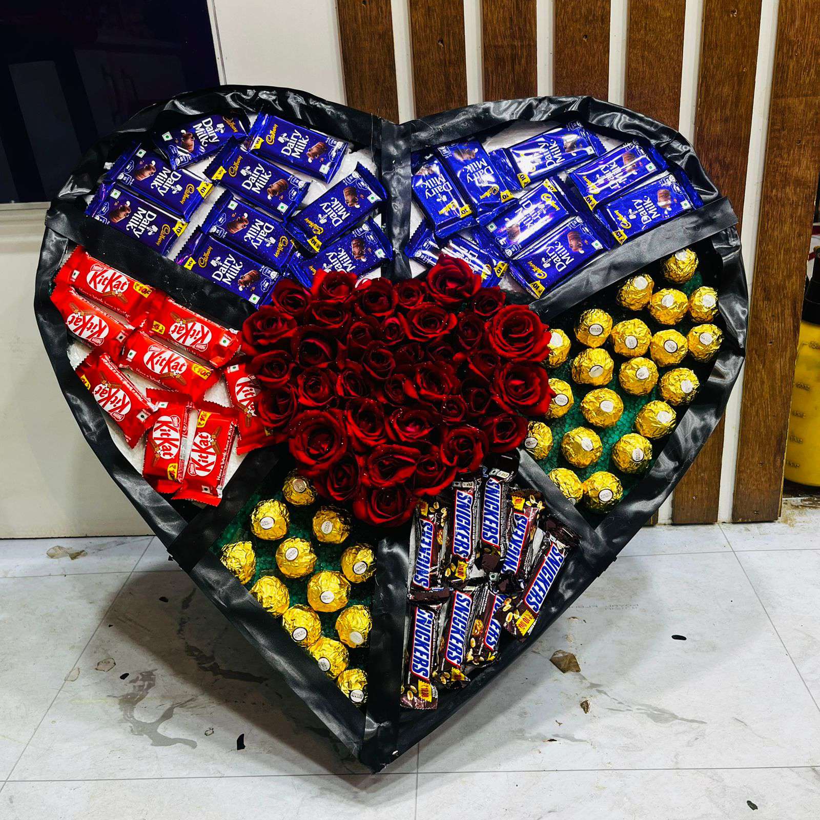 Premium Red Rose & Mixed Chocolate Heart Shape Gift Box