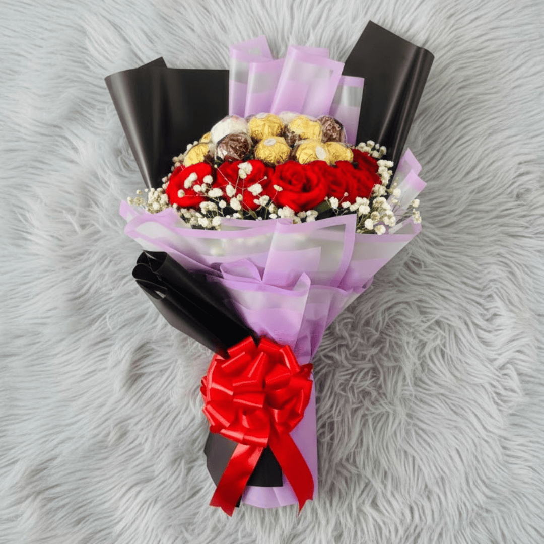 Ferrero Rocher Chocolate and Rose Heart-Melting Bouquet