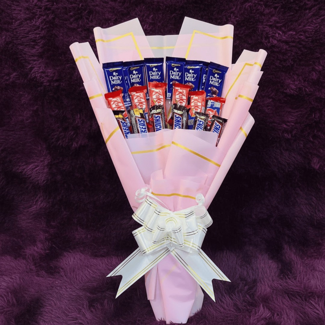 The Sweet Mix Chocolate Bar with Pink Wrap Bouquet