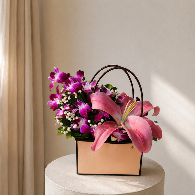 Exotic Pink Lily & Purple Orchid Premium Gift Bag