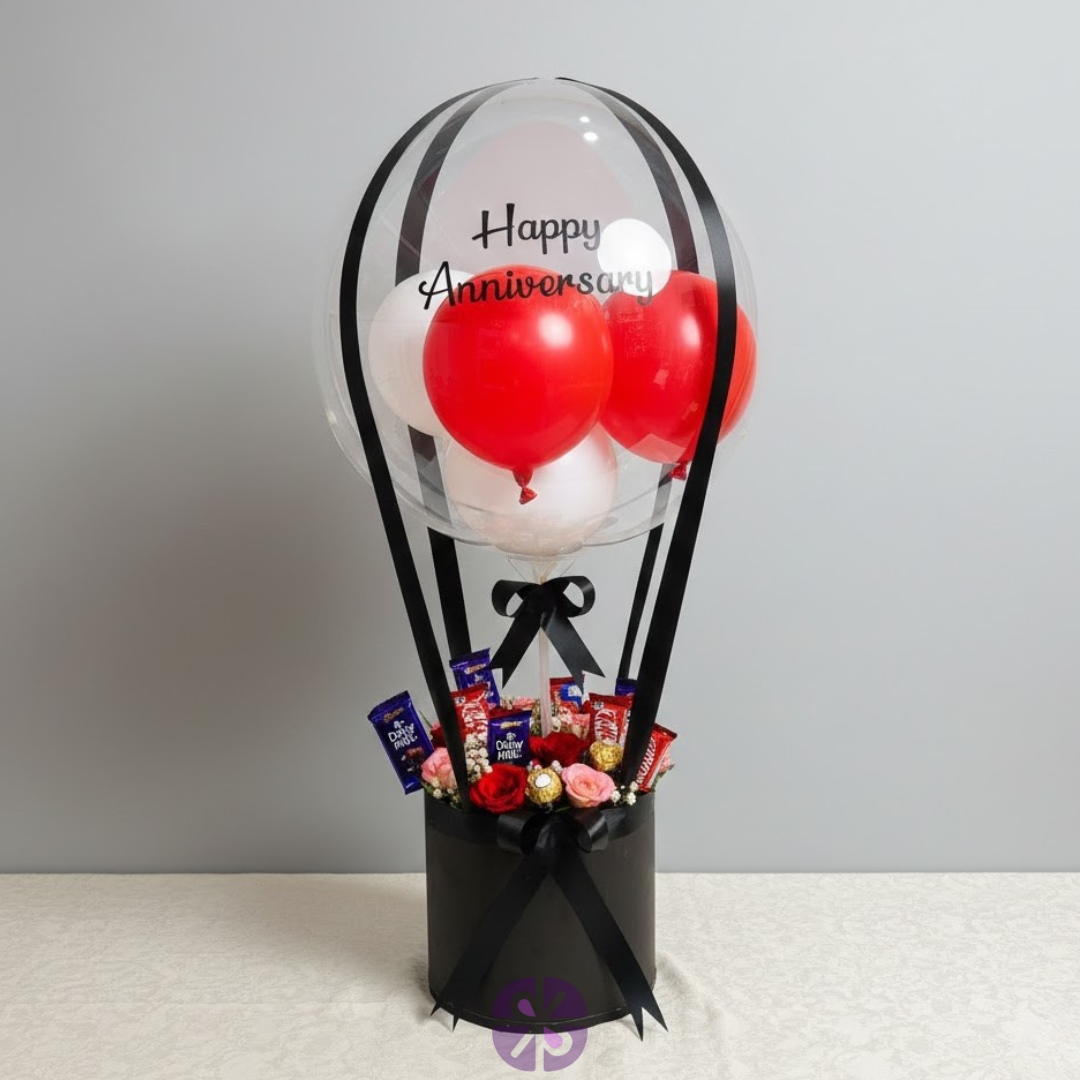 Luxury Float Hot Air Balloon Chocolate & Rose Bouquet