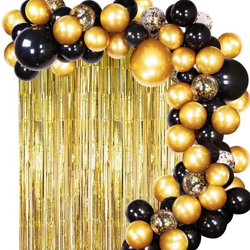 Black & Gold Balloon Arch and Fringe Decoration Kit