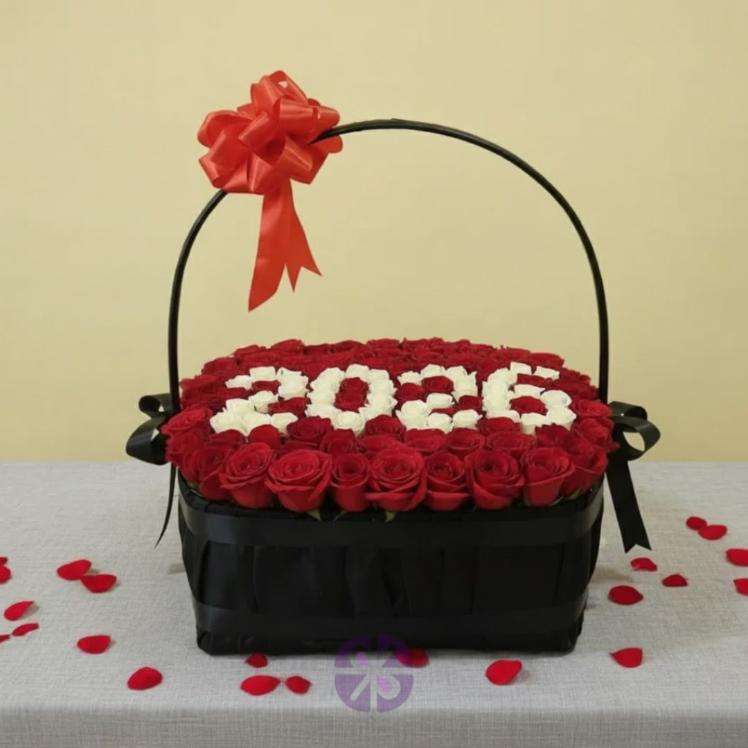 Eternal Love Personalized Fresh Red Rose Square Black Basket