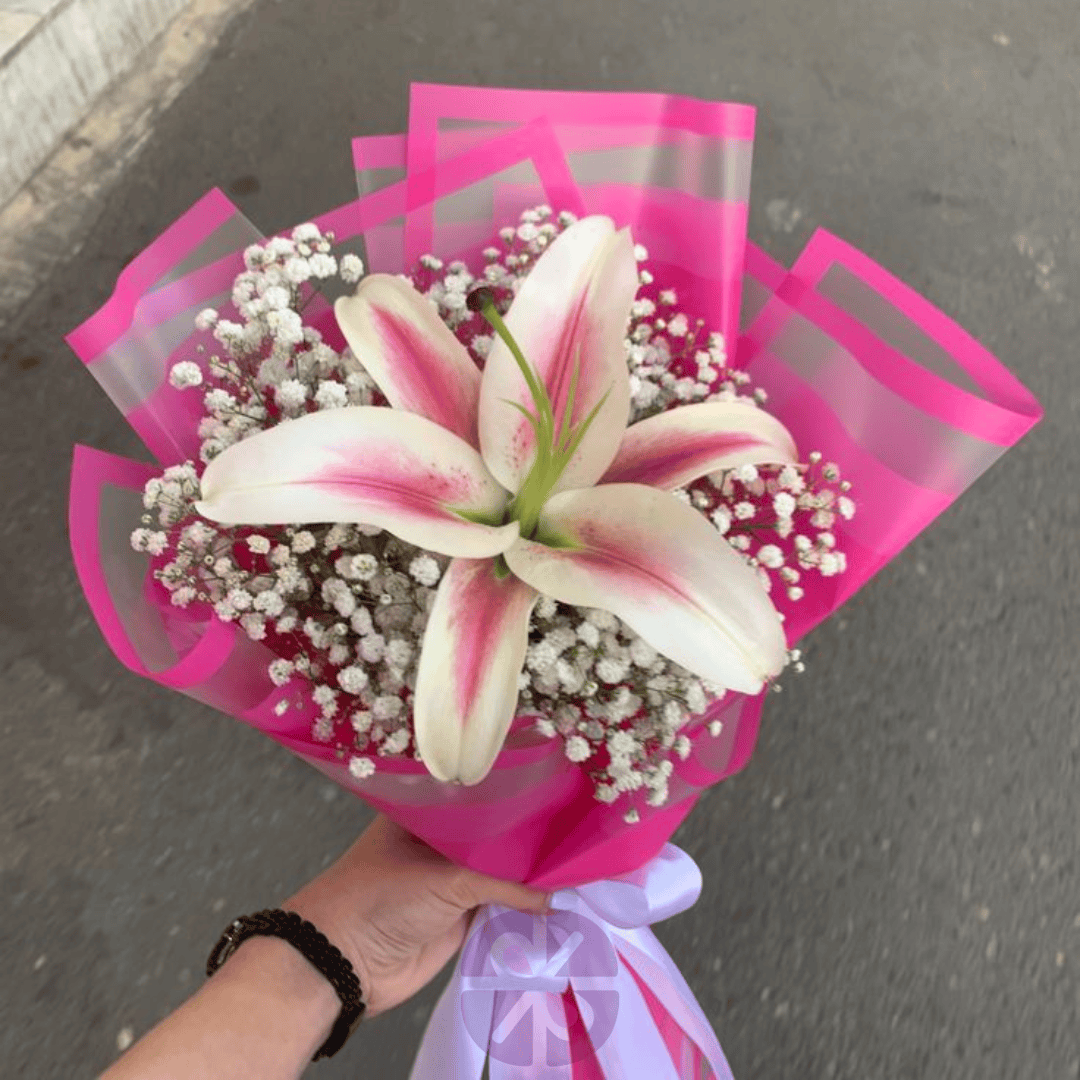 Dramatic Pink Star Lily & Gypsy Signature Bouquet