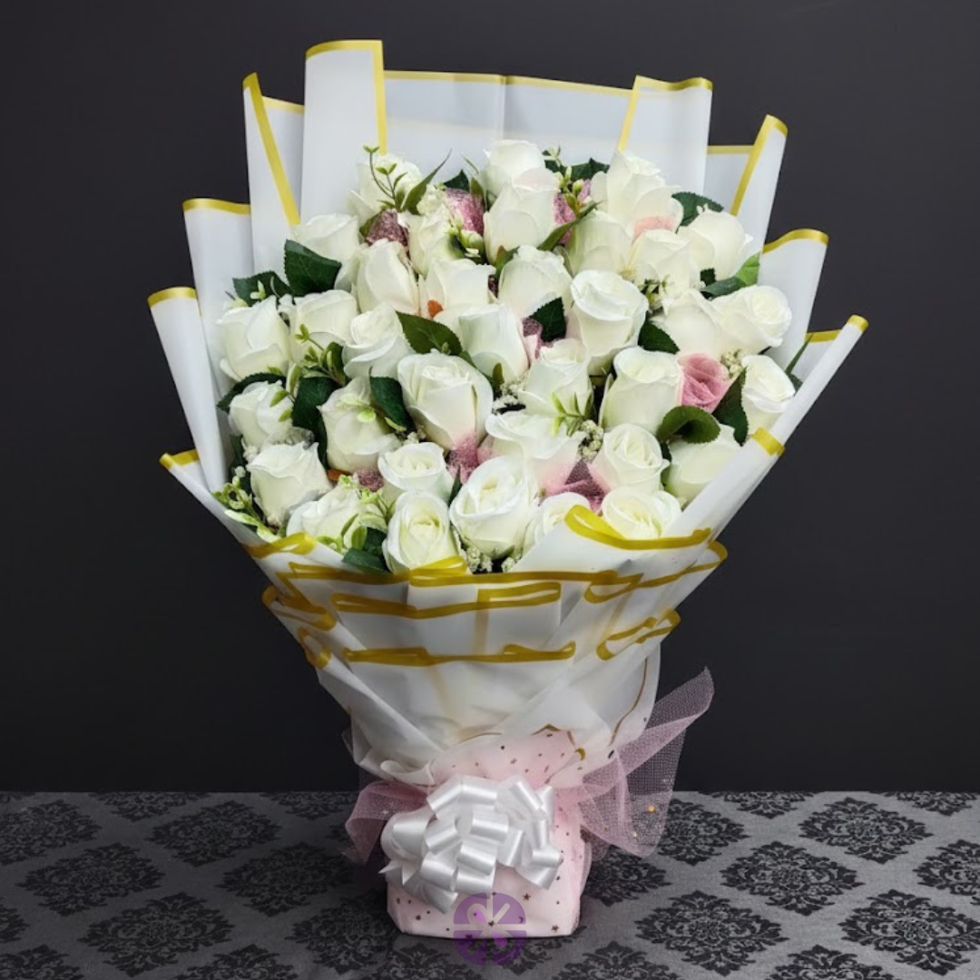 Snow White Dream Artificial White Rose Stand Bouquet